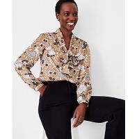 ราคา Ann Taylor Floral V-Neck Bow Blouse - Earth Brown (4215634067277)