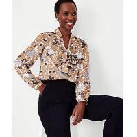 ราคา Ann Taylor Petite Floral V-Neck Bow Blouse - Earth Brown (4215634088470)