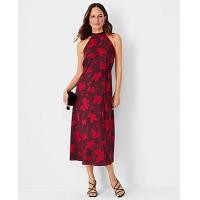 ราคา Ann Taylor Petite Ikat Floral Mock Neck Midi Dress - Bold Bordeaux (4215634095324)