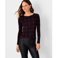 ราคา Ann Taylor Plaid Long Sleeve Crew Neck Top - Black (4215634114919)
