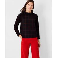 ราคา Ann Taylor Petite Plaid Ruffle Mock Neck Top - Black (4215634136683)