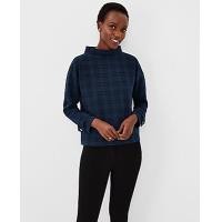 ราคา Ann Taylor Plaid Mock Neck Top - Midnight Spruce (4215634228500)