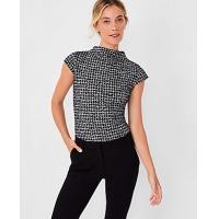ราคา Ann Taylor Petite Plaid Mock Neck Top - Black (4215634482476)