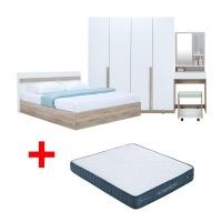 ราคา ซื้อชุดห้องนอน รุ่นมินิโอ ขนาด 5 ฟุต (เตียง, ตู้เสื้อผ้า 4 บาน, โต๊ะเครื่องแป้งพร้อมสตูล) - สีธรรมชาติ/ขาว พร้อมที่นอน รุ่นคอมฟอร์ทเตอร์ ขนาด 5 ฟุต ราคาพิเศษ! INDEX