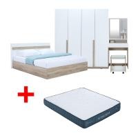 ราคา ซื้อชุดห้องนอน รุ่นมินิโอ ขนาด 6 ฟุต (เตียง, ตู้เสื้อผ้า 4 บาน, โต๊ะเครื่องแป้งพร้อมสตูล) - สีธรรมชาติ/ขาว พร้อมที่นอน รุ่นคอมฟอร์ทเตอร์ ขนาด 6 ฟุต ราคาพิเศษ! INDEX