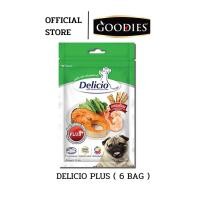 ราคา Delicio เดลิซิโอ พลัส ขนมสุนัขพรีเมี่ยม เหมาะกับสุนัขที่แพ้เนื้อไก่ บำรุงขนสวย รสกุ้งแห้งผัก (แพค 6 ถุง) (1380843860)