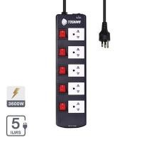 ราคา รางปลั๊กไฟ 5 ช่อง 5 สวิทช์ TOSHINO รุ่น TIS515-5M สายไฟยาว 5 เมตร สีดำ (60299705)