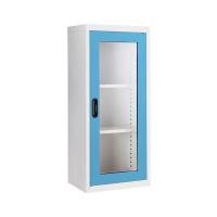 ราคา ตู้กลางวางหนังสือบานกระจก KIOSK รุ่น MAX-022 ขนาด 46.6 x 30 x 105 ซม. สีฟ้า - ขาว (60388037)