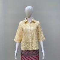 ราคา NN&NN Shop_N-0001_เสื้อเชิ้ตผ้าลินินแต่งลูกไม้ สีพื้น 38" เหลือง, 42 (2854)