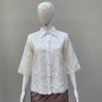 ราคา NN&NN Shop_N-0001_เสื้อเชิ้ตผ้าลินินแต่งลูกไม้ สีพื้น 38" ขาว, 42 (2866)