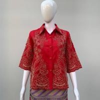 ราคา NNandNN Shop_N-0003_เสื้อเชิ้ตผ้าลินินแต่งลูกไม้ สีพื้น หลายขนาด แดง, 44 (2936)