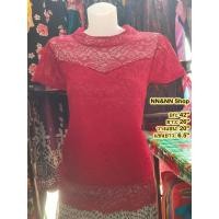 ราคา NN&NN Shop_3-0016_เสื้อลูกไม้คอกลม แขนสั้น สำเนา สีพื้น หลายสี 42 แดง (3153)
