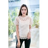ราคา NNandNN Shop N 0021 เสื้อลูกไม้ แขนสั้น สีพื้นหลายสี หลายขนาด ครีม, XXL 42 (3349)