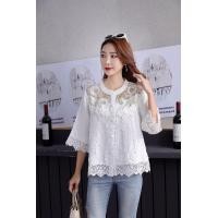 ราคา NNandNN Shop N 0022 เสื้อลินินแต่งลูกไม้ แขนกระบอก ขาว, XXL 42 (3404)