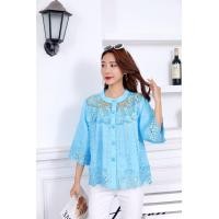 ราคา NNandNN Shop N 0022 เสื้อลินินแต่งลูกไม้ แขนกระบอก ฟ้า, XXL 42 (3436)