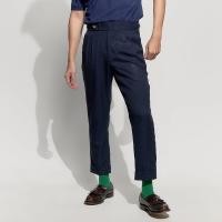 ราคา era-won กางเกงขายาว รุ่น Double Belts Trousers V4 ทรง Skinny Crop เอวสูง สี Shinori blue (กรม) ผ้าทอลาย (E24MBBW0275NV30)