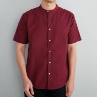ราคา era-won เสื้อเชิ้ต คอจีน รุ่น OXFORD SHORT-SLEEVED MANDARIN COLLAR 100% COTTON ทรง Regular สี Maroon (E25MTCO1676MR01)