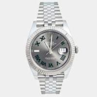 ราคา Rolex Grey Stainless Steel & 18k White Gold Datejust Wimbledon Men's Wristwatch 41 mm (714554)