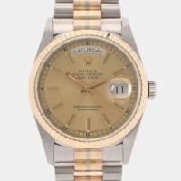 ราคา Rolex Champagne Diamonds 18K Yellow Rose White Gold Day Date Tridor 18239 Men's Wristwatch 36 mm (657932)