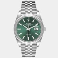 ราคา Rolex Green Dial Stainless Steel &amp; 18k White Gold Datejust 41 Men's Wristwatch 41 mm (661009)