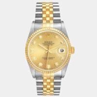 ราคา Rolex Champagne Diamond 18k Yellow Gold And Stainless Steel Datejust 16233 Automatic Men's Wristwatch 36 mm (704342)