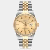 ราคา Rolex Champagne 18k Yellow Gold And Stainless Steel Datejust 16013 Automatic Men's Wristwatch 36 mm (720509)