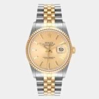 ราคา Rolex Champagne 18k Yellow Gold And Stainless Steel Datejust 16233 Automatic Men's Wristwatch 36 mm (718773)