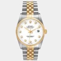ราคา Rolex White Diamond 18k Yellow Gold And Stainless Steel Datejust 16233 Automatic Men's Wristwatch 36 mm (763382)