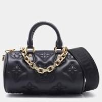 ราคา Louis Vuitton Black Monogram Empreinte Leather Papillon BB Bag (753595)