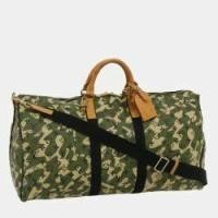 ราคา Louis Vuitton Takashi Murakami Green Coated Canvas Monogramouflage Keepall Bandoulière 55 Duffel Bag (748270)