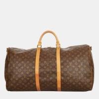 ราคา Louis Vuitton Brown Canvas Monogram Keepall 60 Duffel Bag (751764)