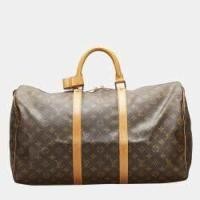 ราคา Louis Vuitton Brown Canvas Monogram Keepall 50 Duffel Bag (751729)
