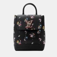 ราคา Louis Vuitton Black Leather Floral Printed Lockme Backpack (755973)