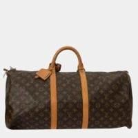 ราคา Louis Vuitton Brown Canvas Monogram Keepall 55 Duffel Bag (763487)