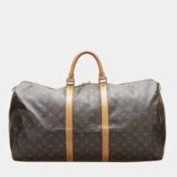 ราคา Louis Vuitton Brown Canvas Monogram Keepall 55 Duffel Bag (766466)