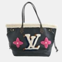 ราคา Louis Vuitton Black Leather Monogram Teddy Shearling Neverfull MM Tote Bag (773310)