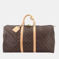 ราคา Louis Vuitton Brown Monogram Canvas Keepall 55 Boston Bag (773307)