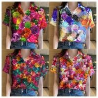 ราคา มีสินค้า เสื้อฮาวายสตรีทันสมัย2567 เสื้อลายดอกสีแดงสวยงาม สไตล์รีสอร์ทลำลองทุกวัน เสื้อยืดฤดูร้อนทรงหลวมและระบายอากาศได้ดี (25772874668)