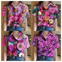 ราคา มีสินค้า เสื้อฮาวายสตรีทันสมัย2567 เสื้อลายดอกสีแดงสวยงาม สไตล์รีสอร์ทลำลองทุกวัน เสื้อยืดฤดูร้อนทรงหลวมและระบายอากาศได้ดี (24222870610)