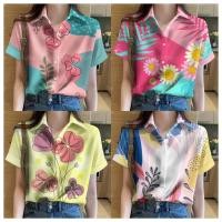 ราคา มีสินค้า เสื้อฮาวายสตรีทันสมัย2567 เสื้อลายดอกสวยๆ สไตล์รีสอร์ทลำลองทุกวัน เสื้อยืดฤดูร้อนทรงหลวมและระบายอากาศได้ดี (24470990952)