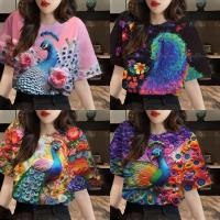 ราคา มีสินค้า เสื้อฮาวายชายหาดสตรีทันสมัย2567 เสื้อลายนกยูงสวยๆ สไตล์รีสอร์ทลำลองทุกวัน เสื้อยืดฤดูร้อนทรงหลวมและระบายอากาศได้ดี (24423570212)