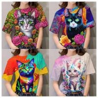 ราคา มีสินค้า เสื้อฮาวายลำลอง2567 เสื้อยืดแขนสั้นพิมพ์ลายแมวผู้หญิง เสื้อเชิ้ตผู้หญิงทรงหลวมระบายอากาศได้ดี (25370933477)