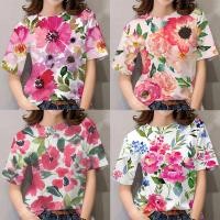 ราคา เสื้อยืดสงกรานต์2567 เสื้อยืดลายดอกสงกรานต์ hawaiian blouse Casual women s loose T shirt (24067209869)