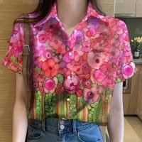 ราคา เสื้อสงกรานต์2567 เสื้อฮาวายผู้หญิง เสื้อเชิ้ตชายและหญิงเกาหลีทรงหลวมระบายอากาศได้ดี ลายดอกไม้มีสไตล์ (21887393170)