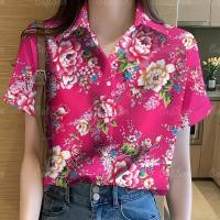 ราคา เสื้อสงกรานต์2567 เสื้อฮาวายผู้หญิง เสื้อเชิ้ตชายและหญิงเกาหลีทรงหลวมระบายอากาศได้ดี ลายดอกไม้สีแดง (25115460180)