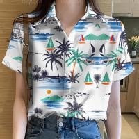ราคา เสื้อเชิ้ตฮาวาย แขนสั้น พิมพ์ลายต้นมะพร้าว ขนาดใหญ่ เหมาะกับฤดูร้อน สําหรับผู้หญิง (24757175681)