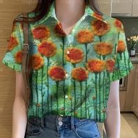 ราคา เสื้อสงกรานต์2567 เสื้อฮาวายผู้หญิง เสื้อเชิ้ตชายและหญิงเกาหลีทรงหลวมระบายอากาศได้ดี เสื้อผ้าฤดูร้อน (24715630141)