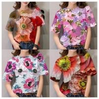 ราคา มีสินค้า 2567เสื้อยืดดีไซน์แฟชั่นสตรี เสื้อลายดอกสวยๆ เสื้อฮาวายแขนสั้นลำลอง (24721087279)
