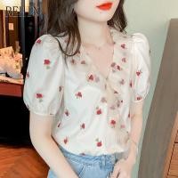ราคา เสื้อเชิ้ตแขนสั้น คอวี แขนพอง ผ้าตาข่าย ปักลายดอกกุหลาบ แบบหรูหรา สําหรับผู้หญิง (19132488142)