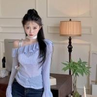 ราคา เสื้อเบลาส์แขนยาว เปิดไหล่ข้างเดียว แต่งรูกลวง กันแดด แฟชั่นฤดูร้อน สําหรับผู้หญิง (25271746289)